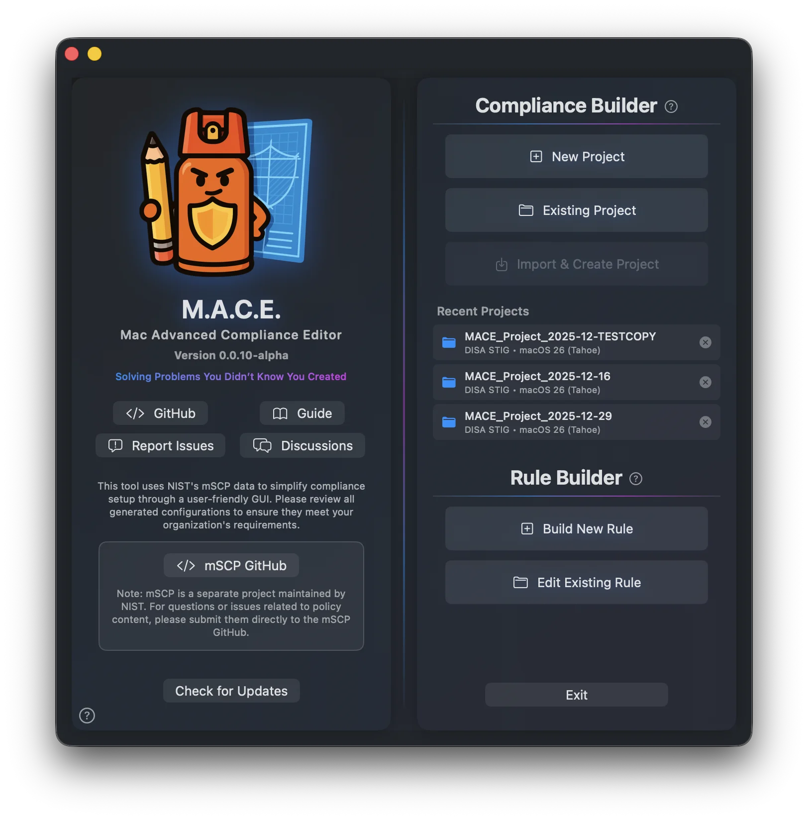 MACE Main Menu